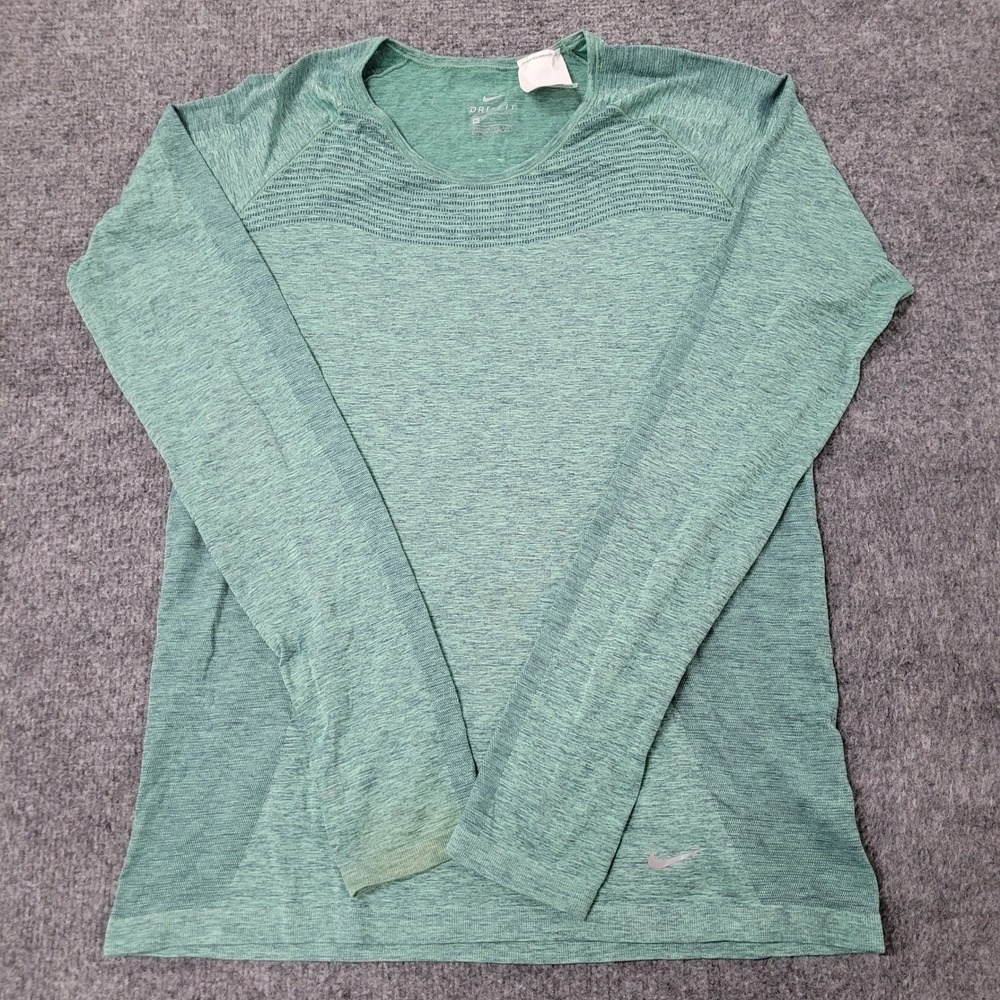 Nike Shirt Womens XL Green Dri-Fit Long Sleeve Running Thumbhole Athletic 75718